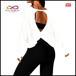 Long Sleeve Open Back Cropped Athletic Top for Women Workout Yoga Running